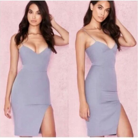 HOUSE OF CB London Raqa Purple V Neck Bodycon Full Zip Cocktail Mini Dress Small - Picture 1 of 14